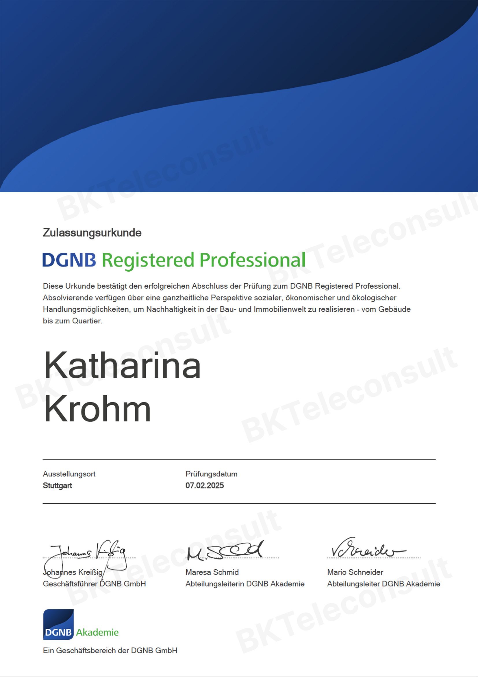 DGNB Registered Professional Krohm Katharina